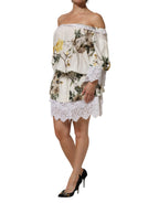 Dolce & Gabbana White Floral Lace Off Shoulder Mini Dress