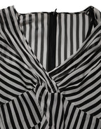 Dolce & Gabbana Black White Stripes Silk V-neck Midi Dress