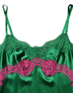 Dolce & Gabbana Green Floral Lace Fringes Lingerie Dress