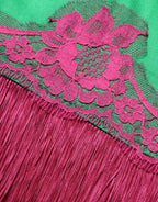 Dolce & Gabbana Green Floral Lace Fringes Lingerie Dress