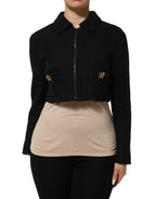 Dolce & Gabbana Black Cotton Full Zip Cropped Coat Jacket
