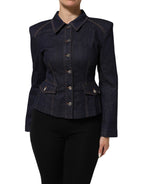 Dolce & Gabbana Dark Blue Cotton Collared Denim Coat Jacket