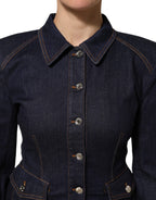 Dolce & Gabbana Dark Blue Cotton Collared Denim Coat Jacket