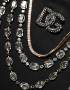 Dolce & Gabbana Black Crystal DG Necklace Sweatshirt Sweater