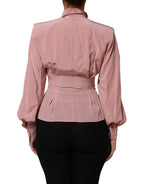 Dolce & Gabbana Pink Silk Collared Long Sleeves Blouse Top