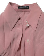 Dolce & Gabbana Pink Silk Collared Long Sleeves Blouse Top