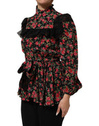 Dolce & Gabbana Black Floral Print Long Sleeve Blouse Top