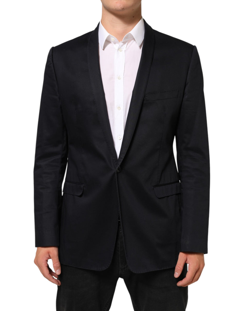 Dolce & Gabbana Black Cotton 1 Button Suit Jacket Blazer
