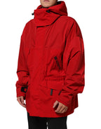 Dolce & Gabbana Red Nylon Hooded Men Full Zip Parka Jacket