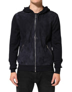 Dolce & Gabbana Black Leather Full Zip Hooded Blouson Jacket