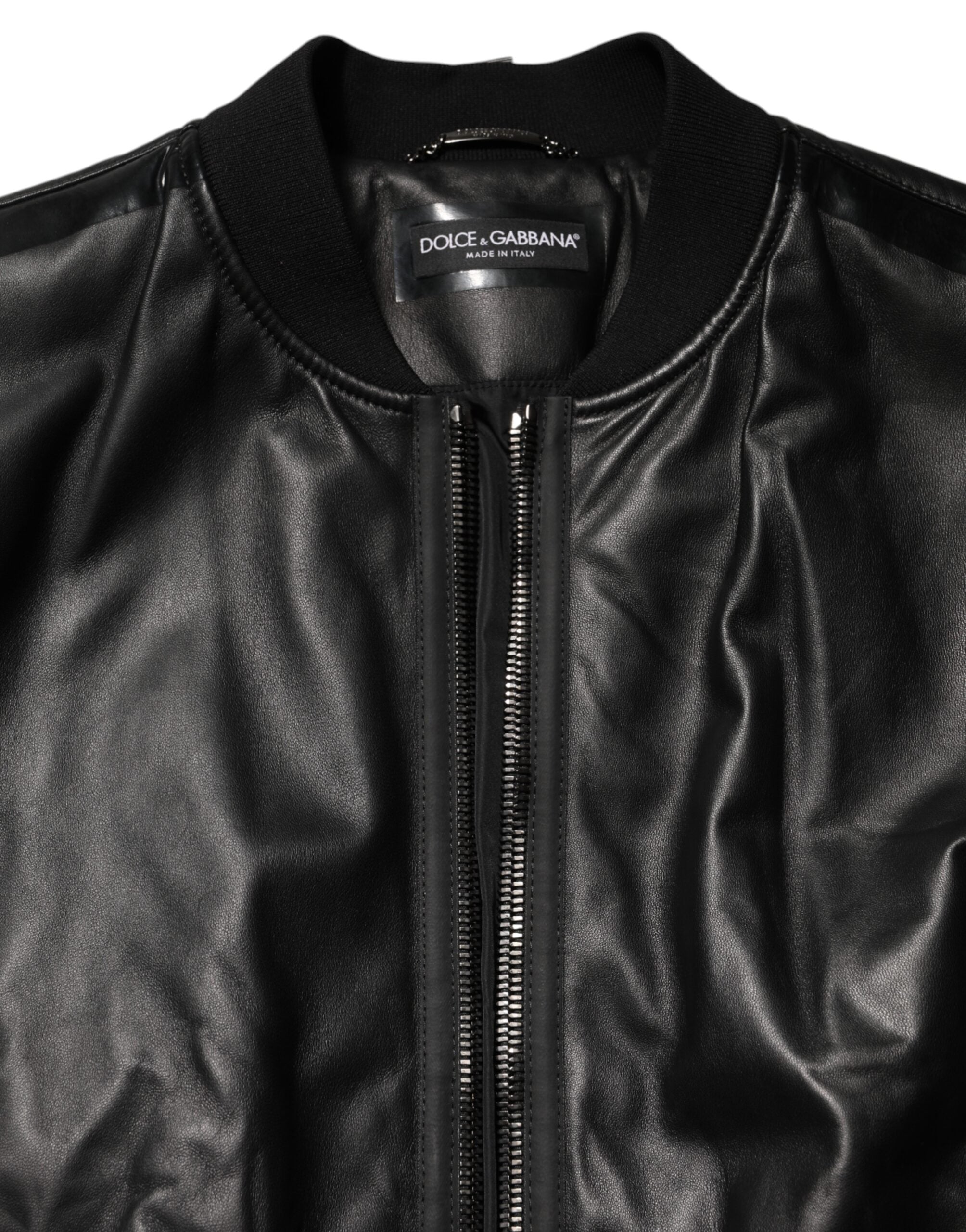 Dolce & Gabbana Black Leather Nylon FullZip Blouson Jacket