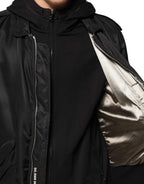 Dolce & Gabbana Black Cotton Hooded Full Zip Bomber Jacket