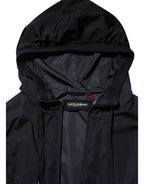 Dolce & Gabbana Blue Logo Tape Hooded Full Zip Bomber Jacket