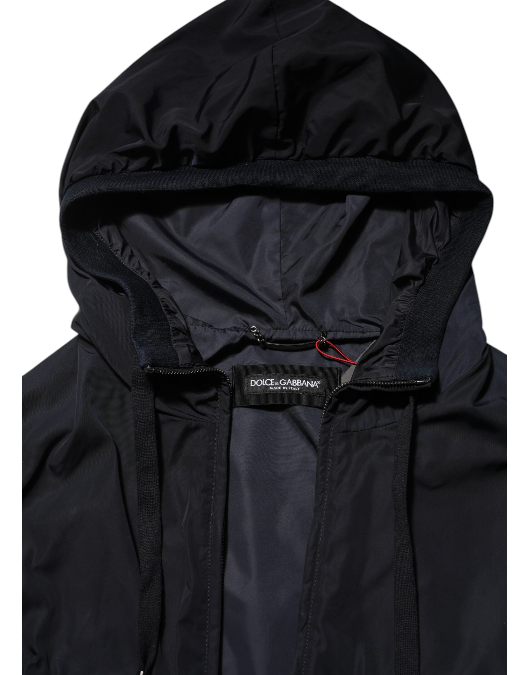 Dolce & Gabbana Blue Logo Tape Hooded Full Zip Bomber Jacket