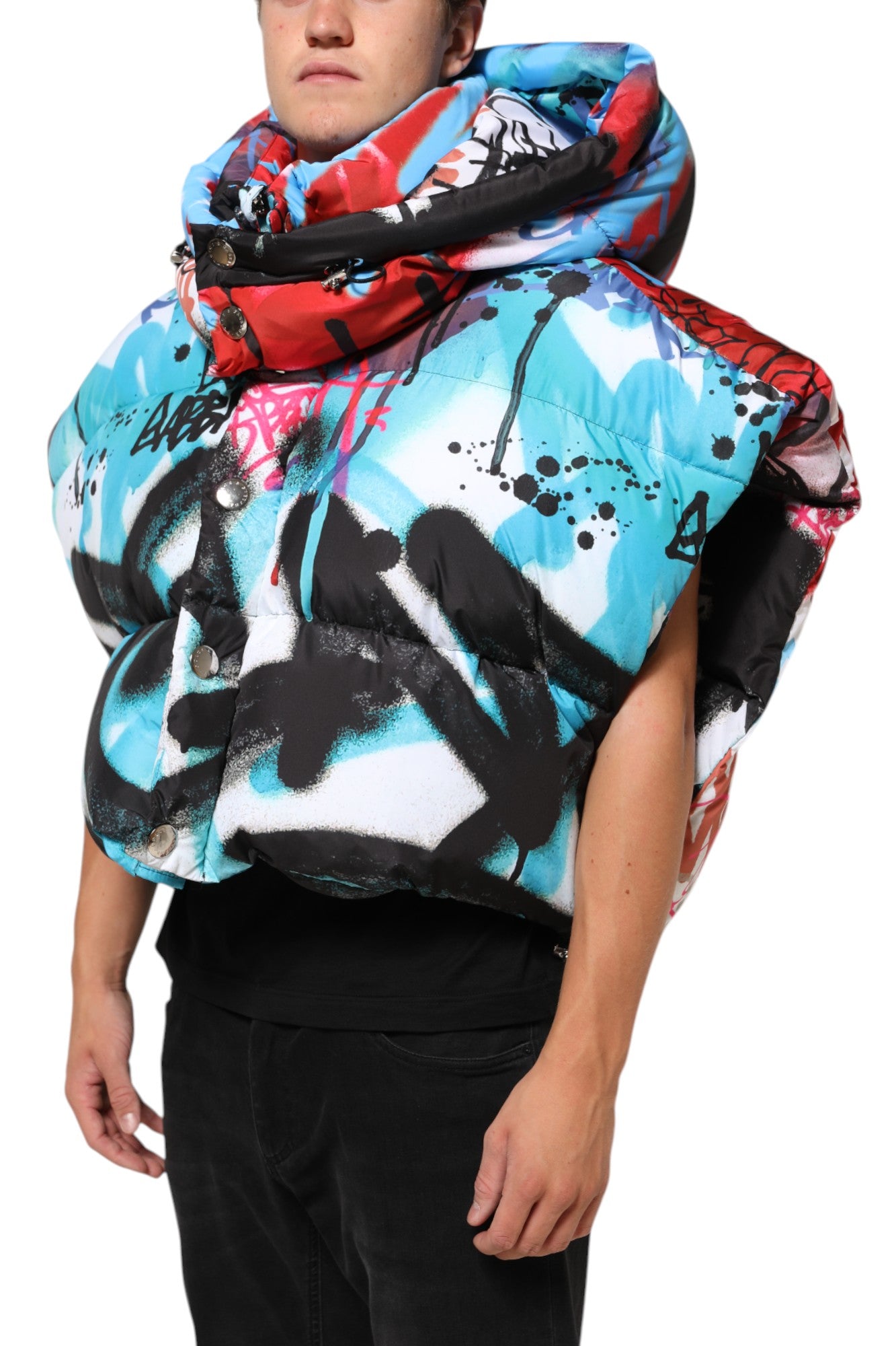 Dolce & Gabbana Multicolor Graffiti Hooded Sportswear Vest Jacket
