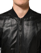 Dolce & Gabbana Black Leather Nylon FullZip Blouson Jacket