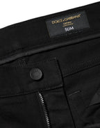 Dolce & Gabbana Black Cotton Mid Waist Skinny Men Denim Jeans