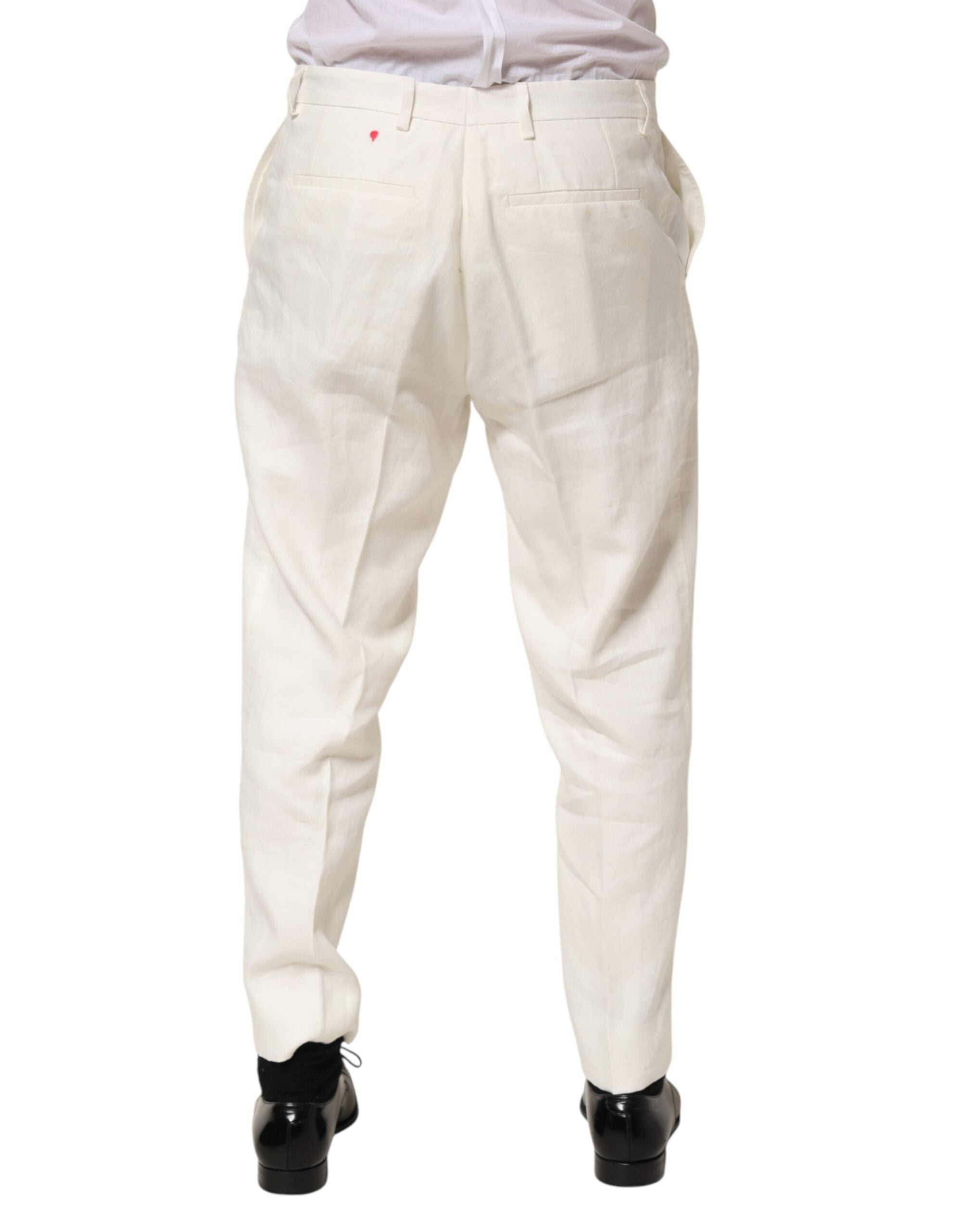 Dolce & Gabbana White Linen Formal Dress Men Trouser Pants