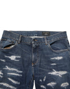Dolce & Gabbana Blue Tattered Cotton Skinny Men Denim Jeans