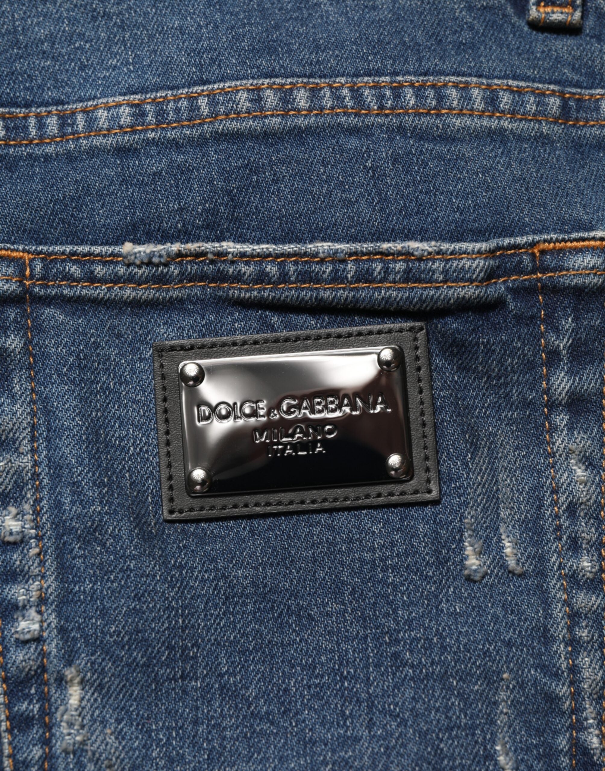 Dolce & Gabbana Blue Tattered Cotton Skinny Men Denim Jeans