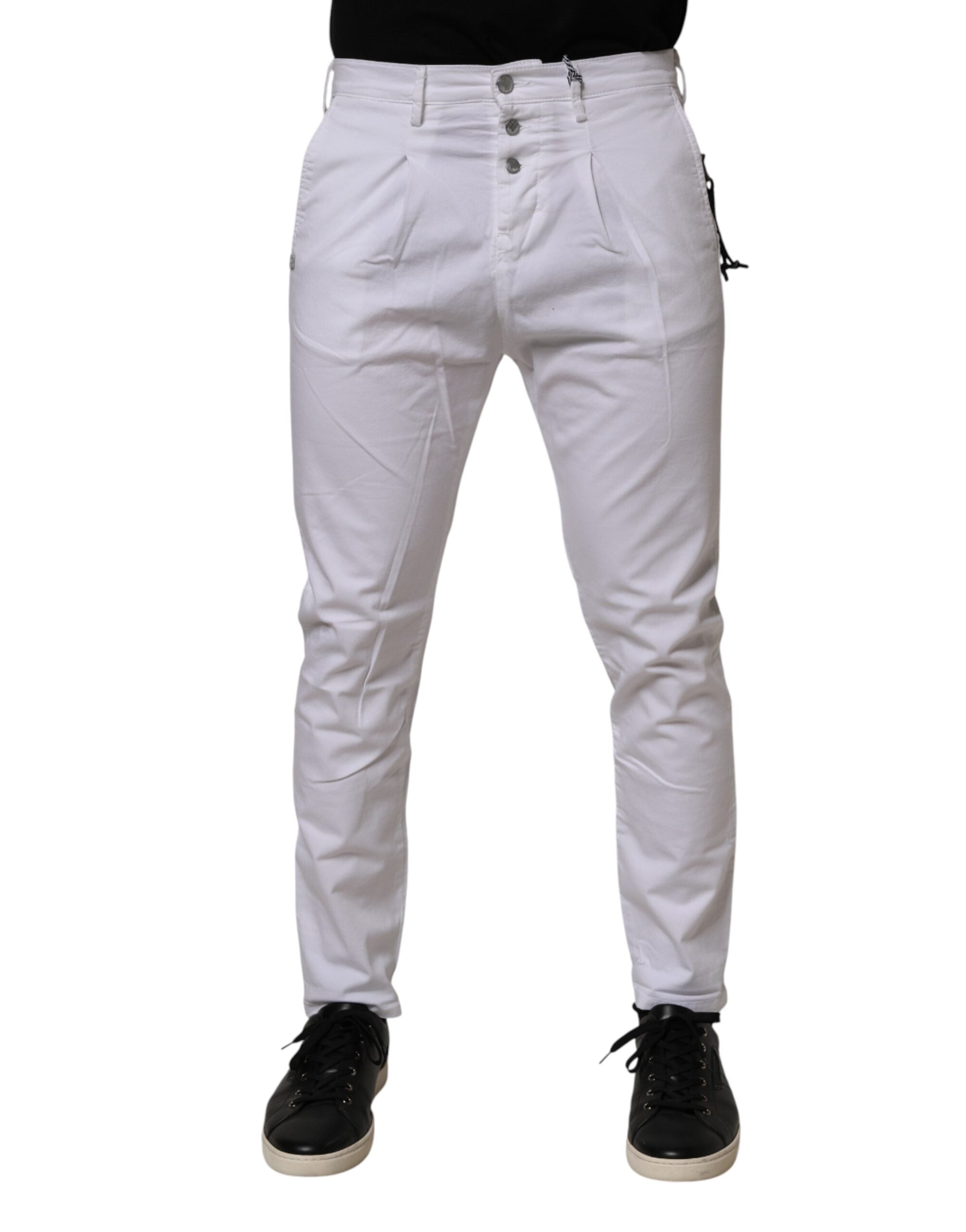 Daniele Alessandrini White Cotton Stretch Slim Fit Denim Jeans
