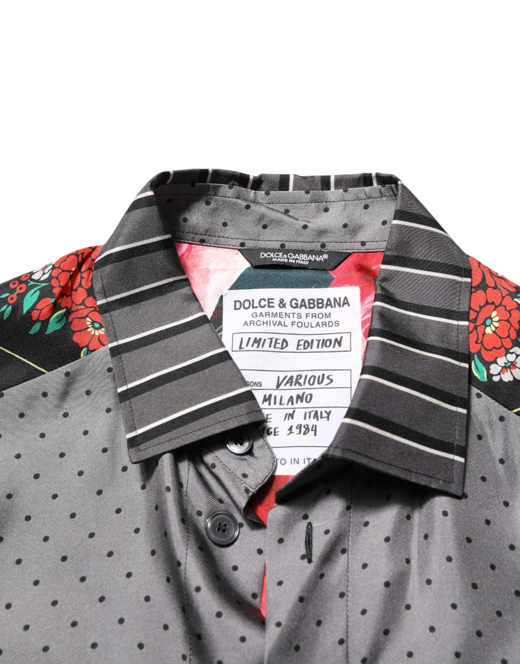 Dolce & Gabbana Multicolor Patchwork Long Sleeves Silk Shirt