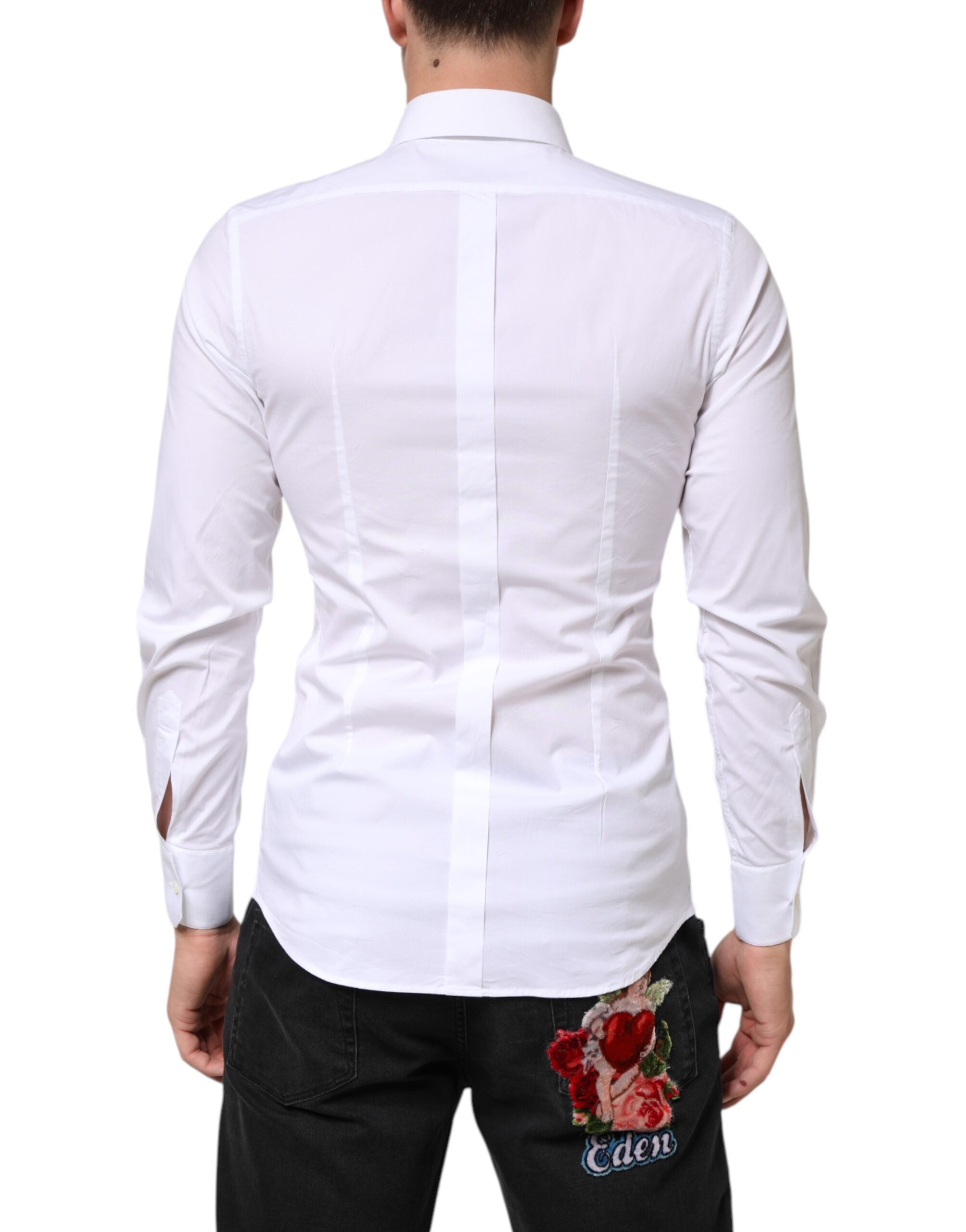 Dolce & Gabbana White Cotton GOLD Formal Men Dress Shirt