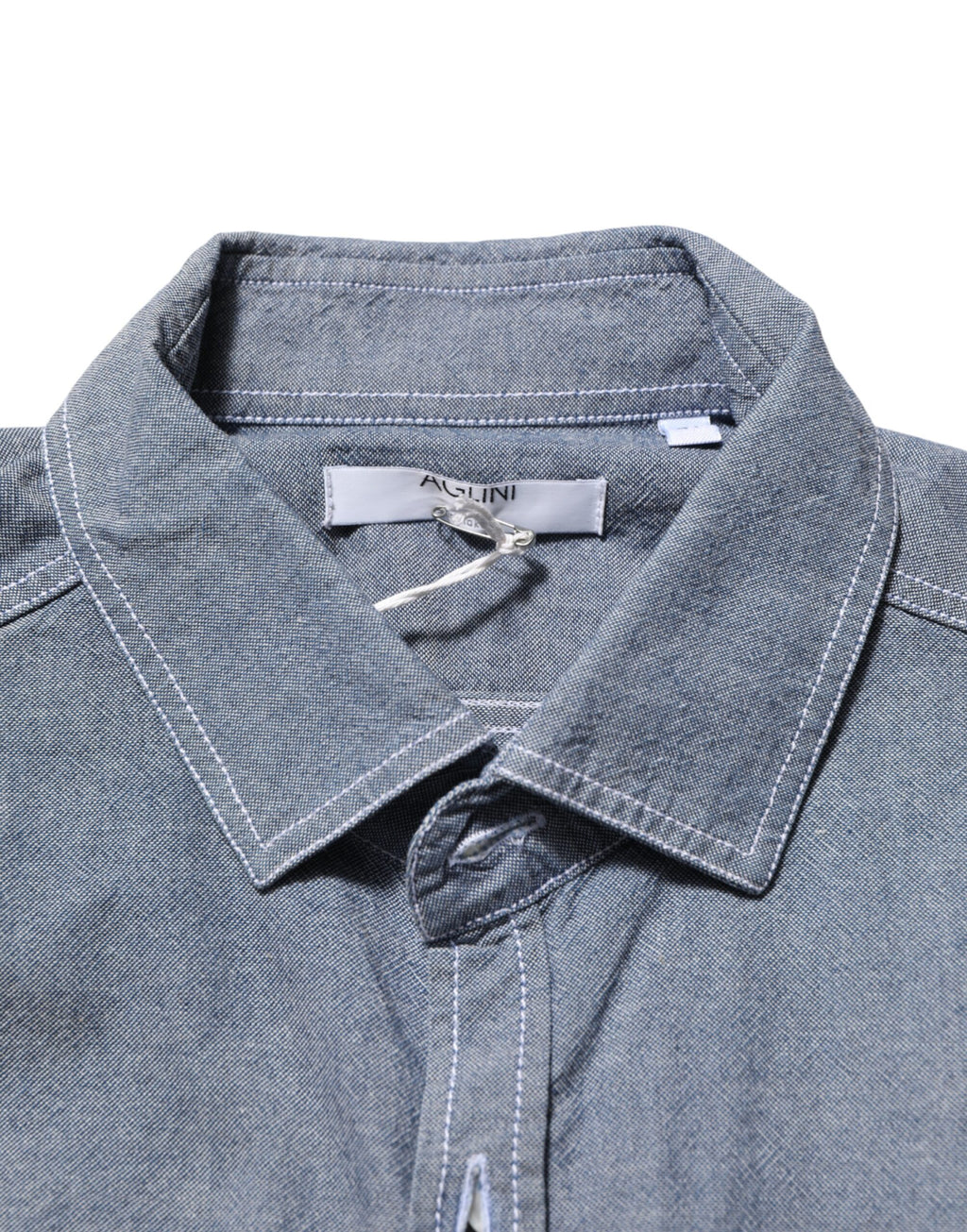 AGLINI Blue Denim Regular Fit Collared Long Sleeve Casual Shirt