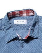 AGLINI Blue Cotton Slim Fit Collared Long Sleeve Casual Shirt