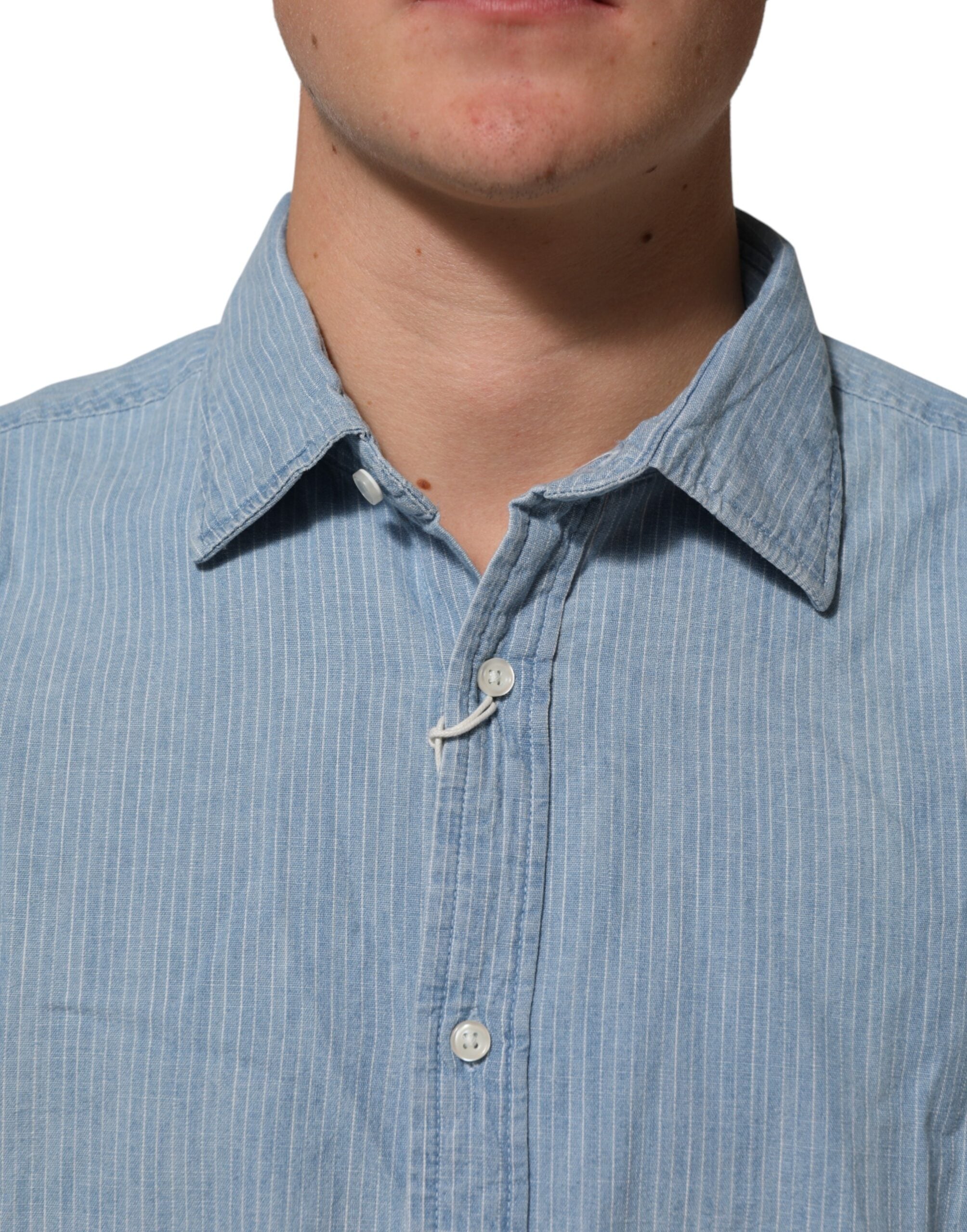 Deperlu Blue Denim Regular Fit Collared Long Sleeve Men Shirt