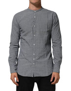 AGLINI Gray Polka Dot Cotton Button Down Long Sleeves Shirt