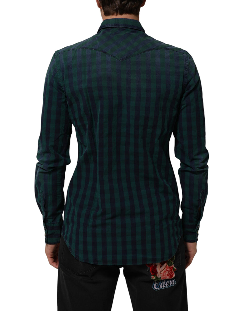 AGLINI Green Checkered Cotton Button Down Long Sleeves Shirt
