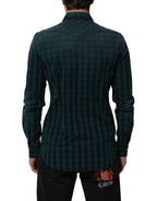 AGLINI Green Checkered Cotton Button Down Long Sleeves Shirt