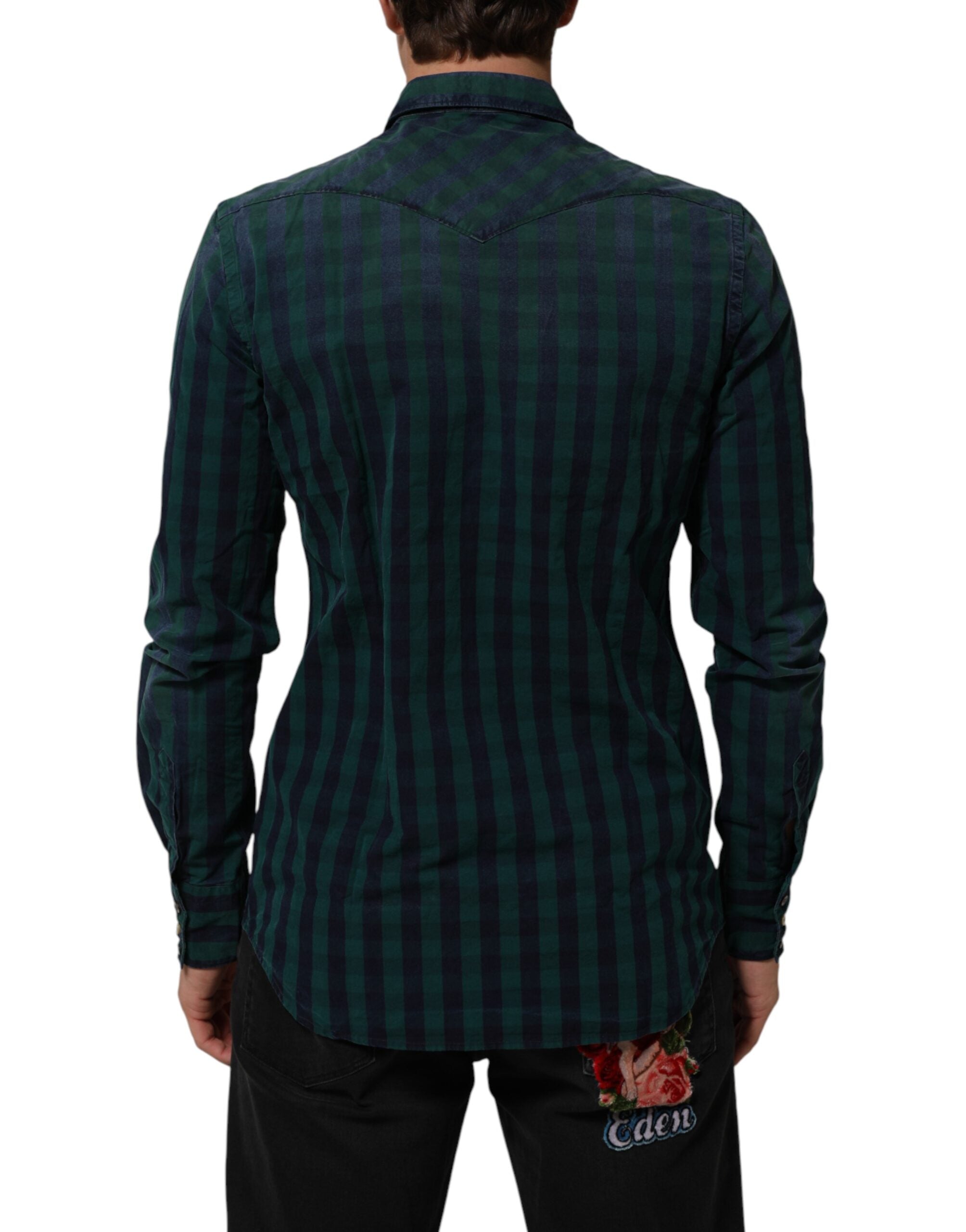 AGLINI Green Checkered Cotton Button Down Long Sleeves Shirt