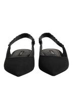 Dolce & Gabbana Black Crystal Charmeuse Slingback Shoes