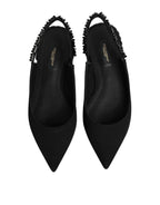 Dolce & Gabbana Black Crystal Charmeuse Slingback Shoes