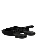 Dolce & Gabbana Black Crystal Charmeuse Slingback Shoes