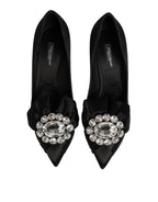 Dolce & Gabbana Black Satin Bow Crystal Embellishment Pumps Shoes
