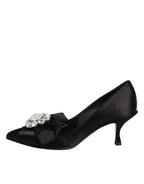 Dolce & Gabbana Black Satin Bow Crystal Embellishment Pumps Shoes
