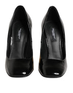 Dolce & Gabbana Black Gold Patent Leather Logo Heels Pumps Shoes