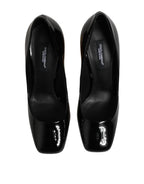 Dolce & Gabbana Black Gold Patent Leather Logo Heels Pumps Shoes