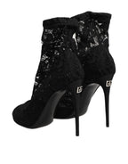 Dolce & Gabbana Black Stretch Taormina Lace Boots Shoes