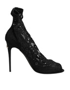 Dolce & Gabbana Black Stretch Taormina Lace Boots Shoes