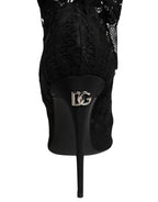 Dolce & Gabbana Black Stretch Taormina Lace Boots Shoes