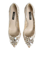 Dolce & Gabbana White Taormina Lace Crystal Heel Pumps Shoes