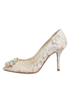 Dolce & Gabbana White Taormina Lace Crystal Heel Pumps Shoes
