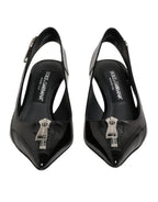Dolce & Gabbana Black Zipper Leather Heels Slingbacks Shoes