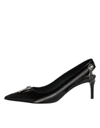 Dolce & Gabbana Black Zipper Leather Heels Slingbacks Shoes
