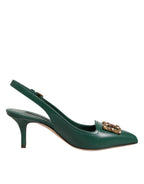 Dolce & Gabbana Green Leather AMORE Heels Slingbacks Shoes