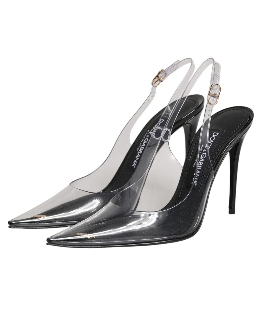 Dolce & Gabbana Black Leather Clear PVC Slingback Pumps Shoes